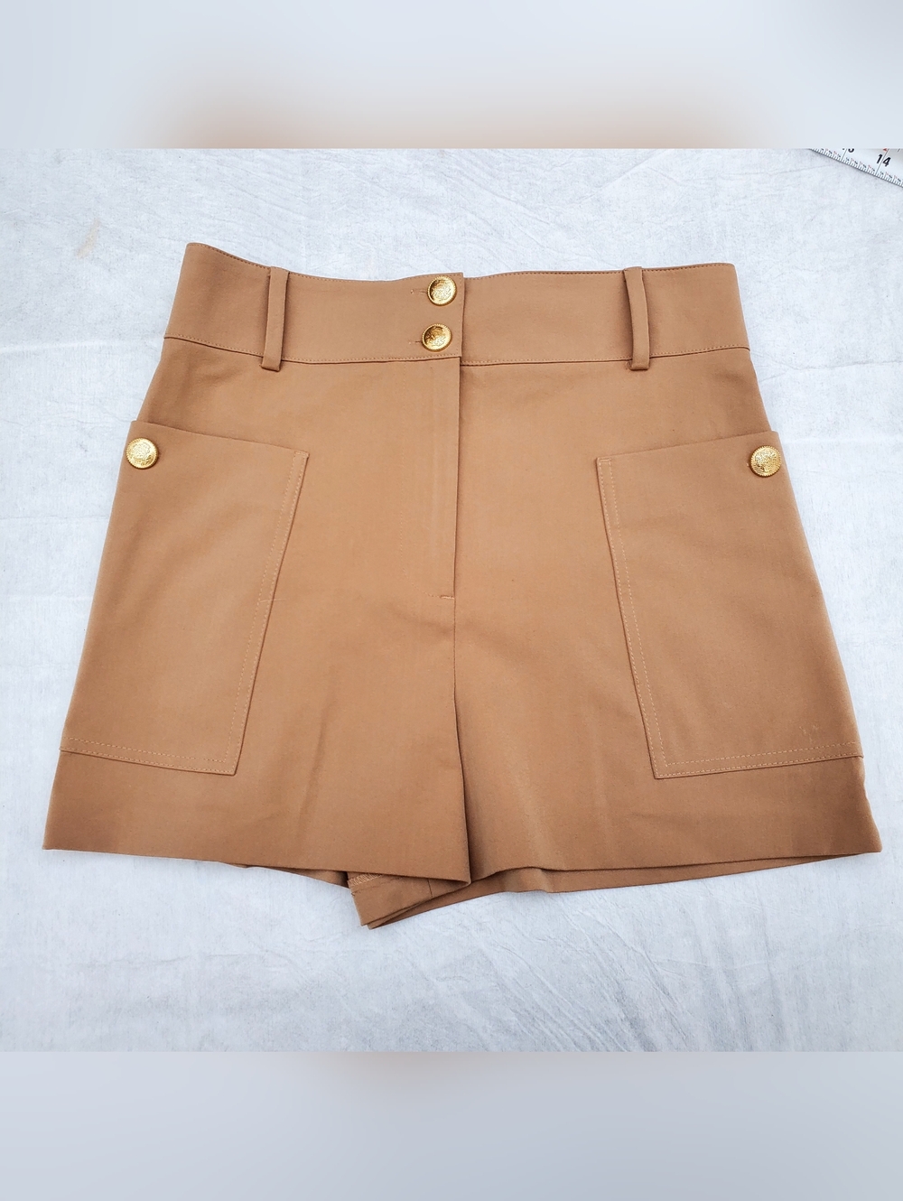 Zara Tan High-Waist Shorts with Gold Buttons